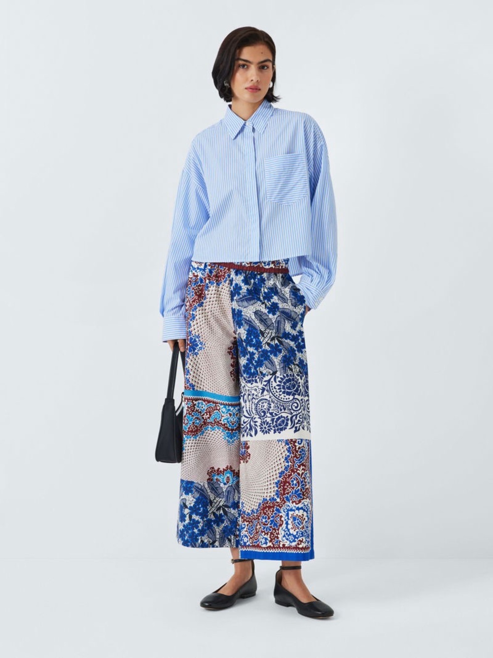 Weekend Max Mara Wide Leg Pants Patchwork Print Cotton Oversixed Size 12 Resort